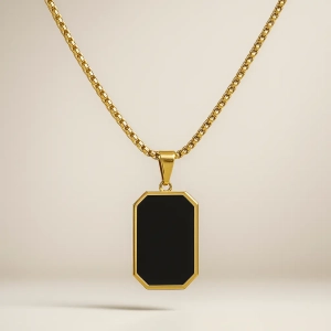 Black Enamel Necklace (18K Gold Plated)