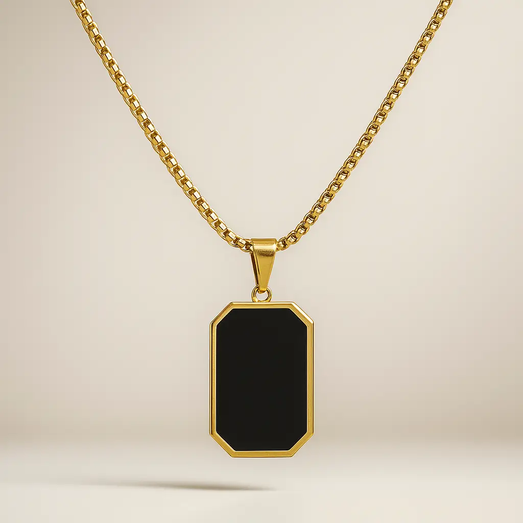 Black Enamel Necklace (18K Gold Plated)