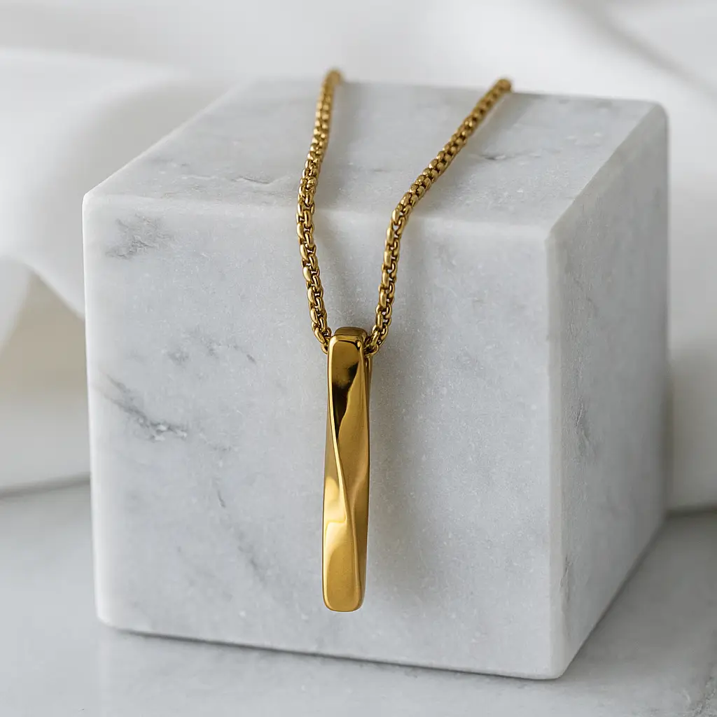 Twisted Bar Pendant Necklace (18K Gold Plated)