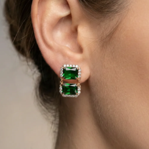 Emerald Double Halo Stud Earrings