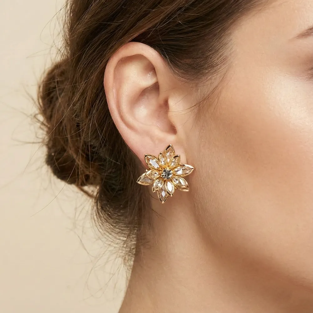 Golden Crystal Blossom Studs FI