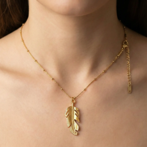 Golden Feather Pendant Necklace