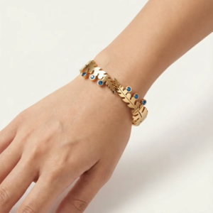 Golden Leaf Aqua Stone Bracelet