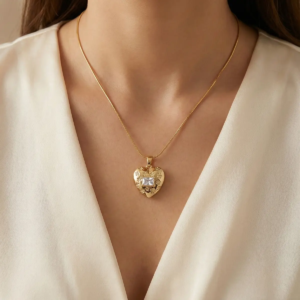 Golden Love Diamond Heart Necklace