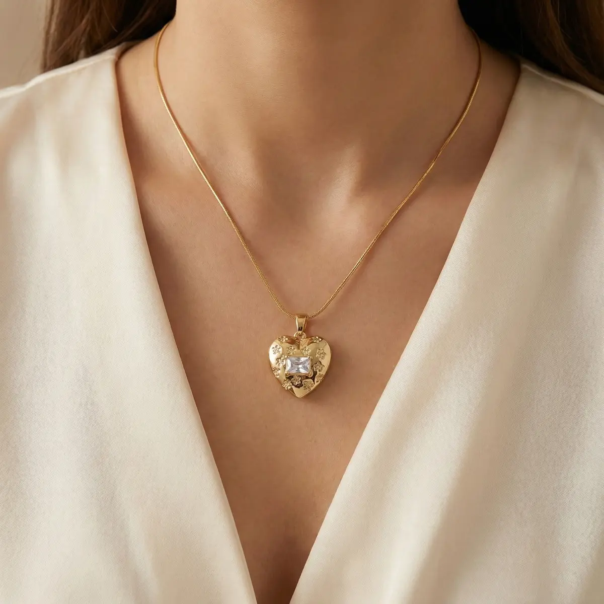 Golden Love Diamond Heart Necklace