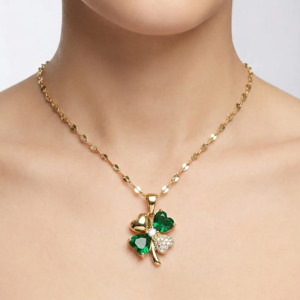 Golden Lucky Four Leaf Pendant Necklace FI