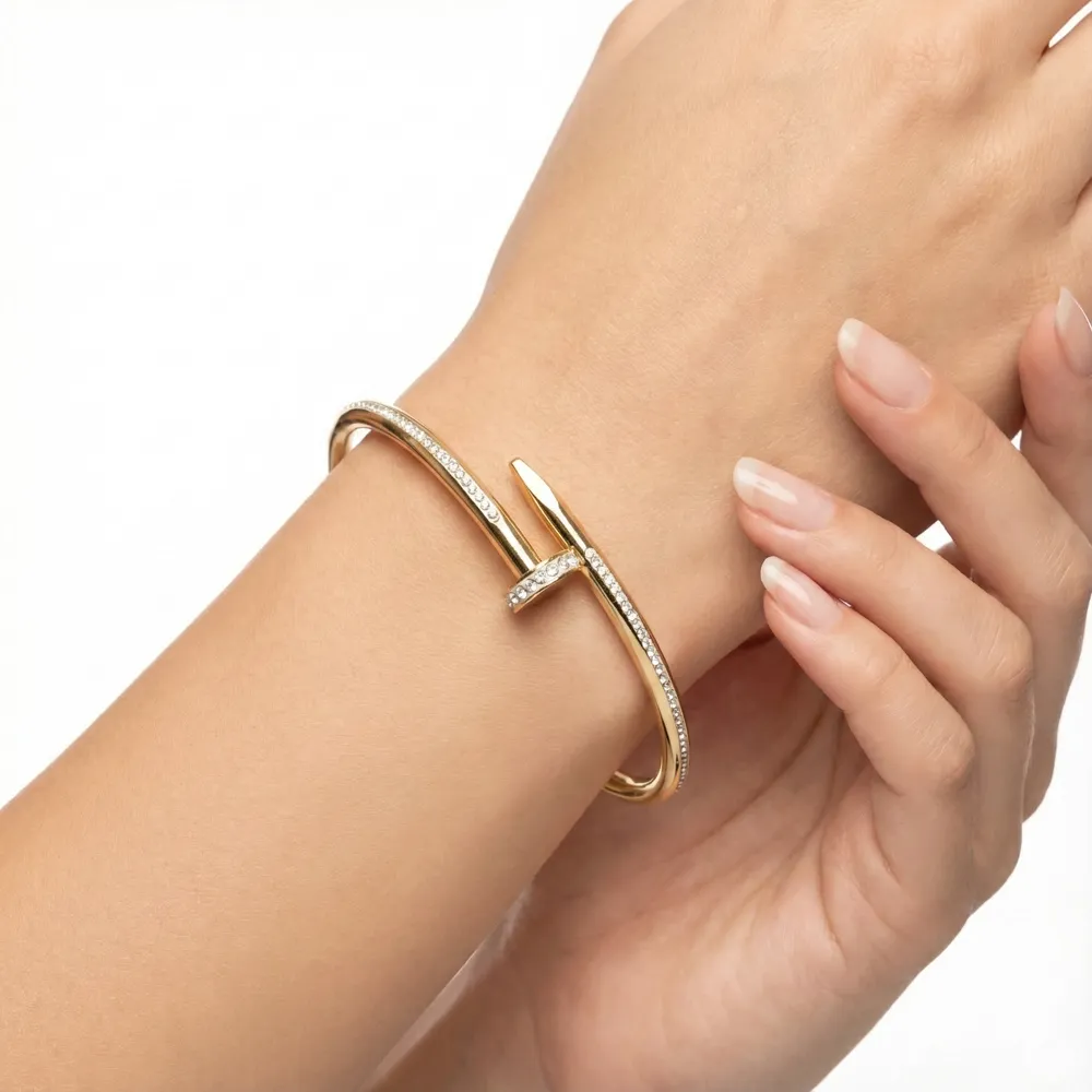 Golden Nail Diamond Studded Bracelet FI