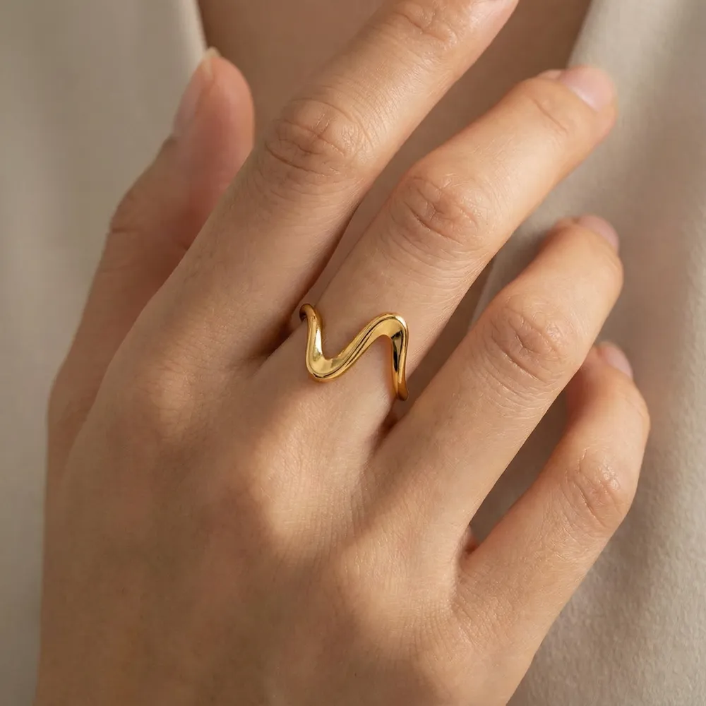 Heartbeat Golden Adjustable Ring