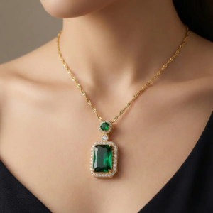 Royal Emerald Halo Pendant Necklace